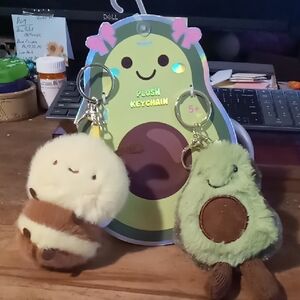 Cute Avocado and Bee Plush Keychain Set